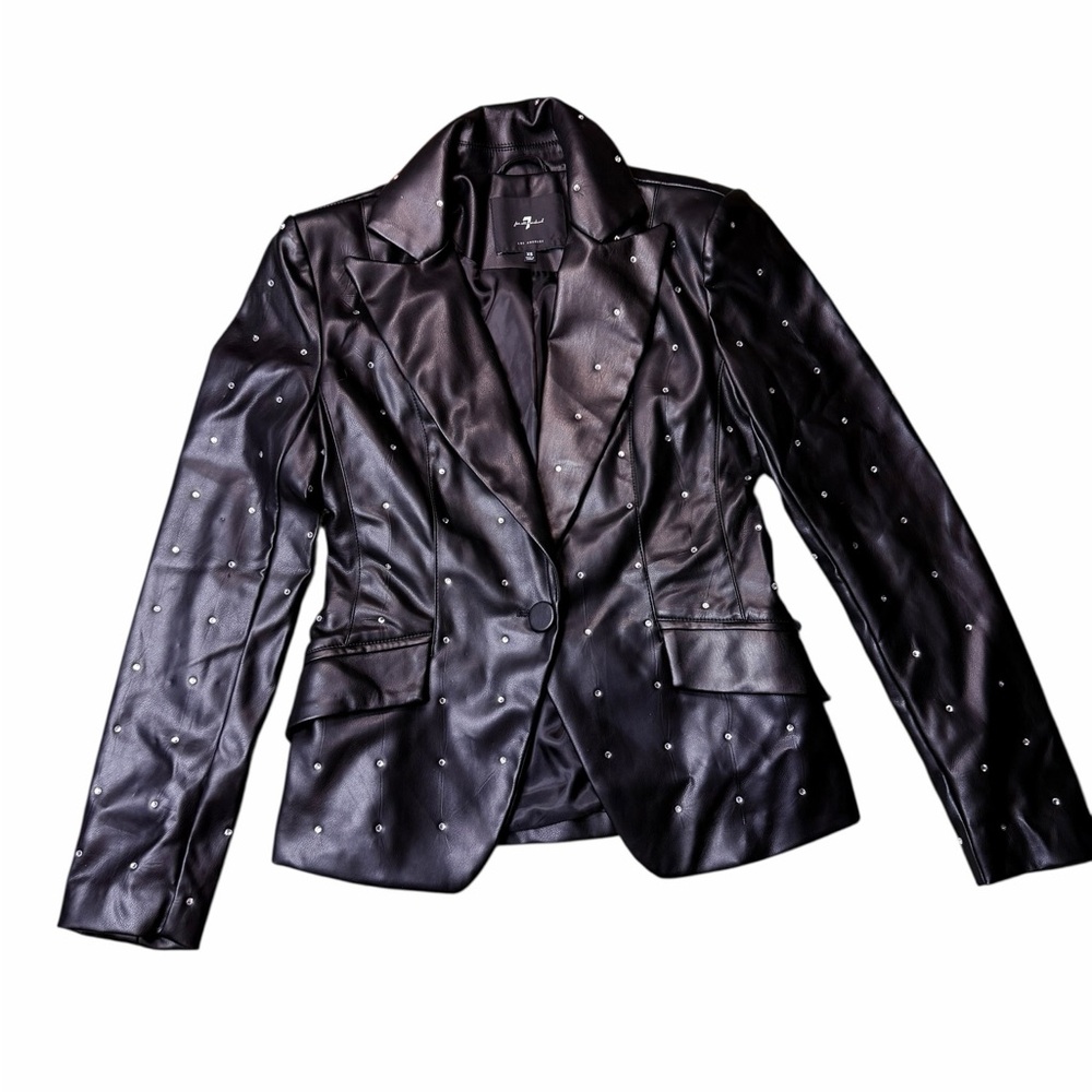 7 For All Mankind Black Faux Leather Rhinestones Blazer